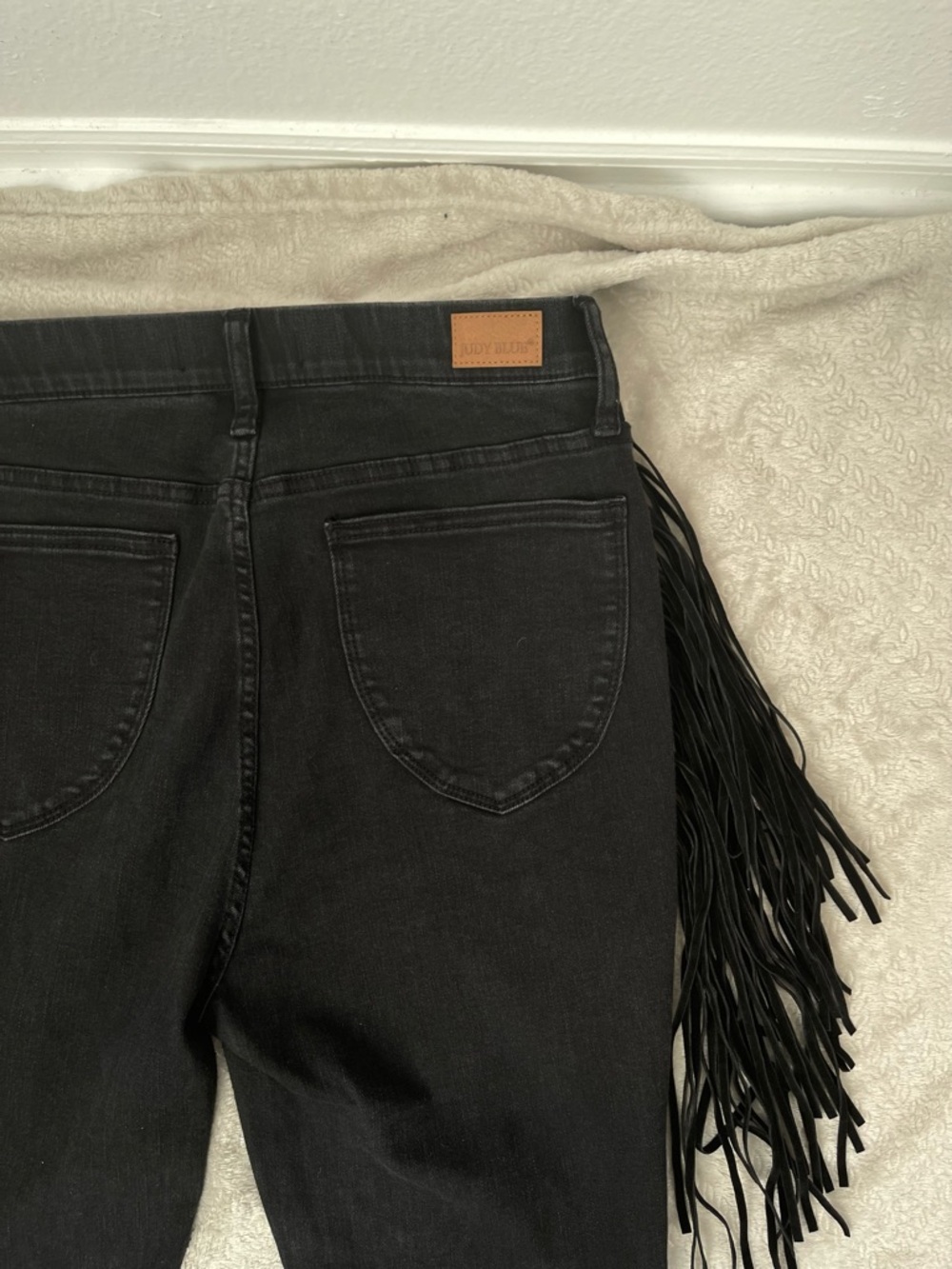Judy Blue Western Skinny Fit Black Charcoal Fringe Women’s Jeans Size 13/31 - Picture 9 of 13